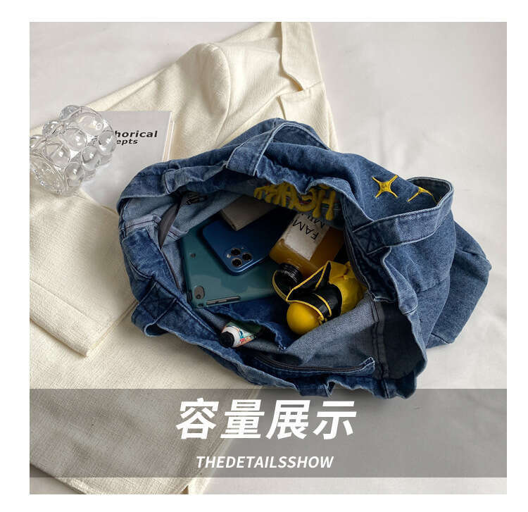 New large capacity denim shoulder bag, student canvas backpack, women's crossbody bag, handbag