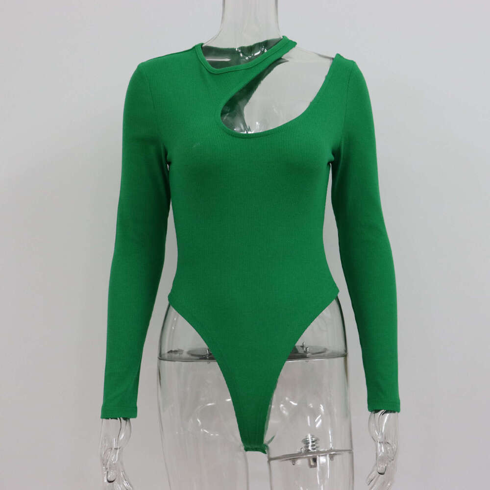 Ribbed hollow jumpsuit for women 2023 spring new long sleeved sexy top simple