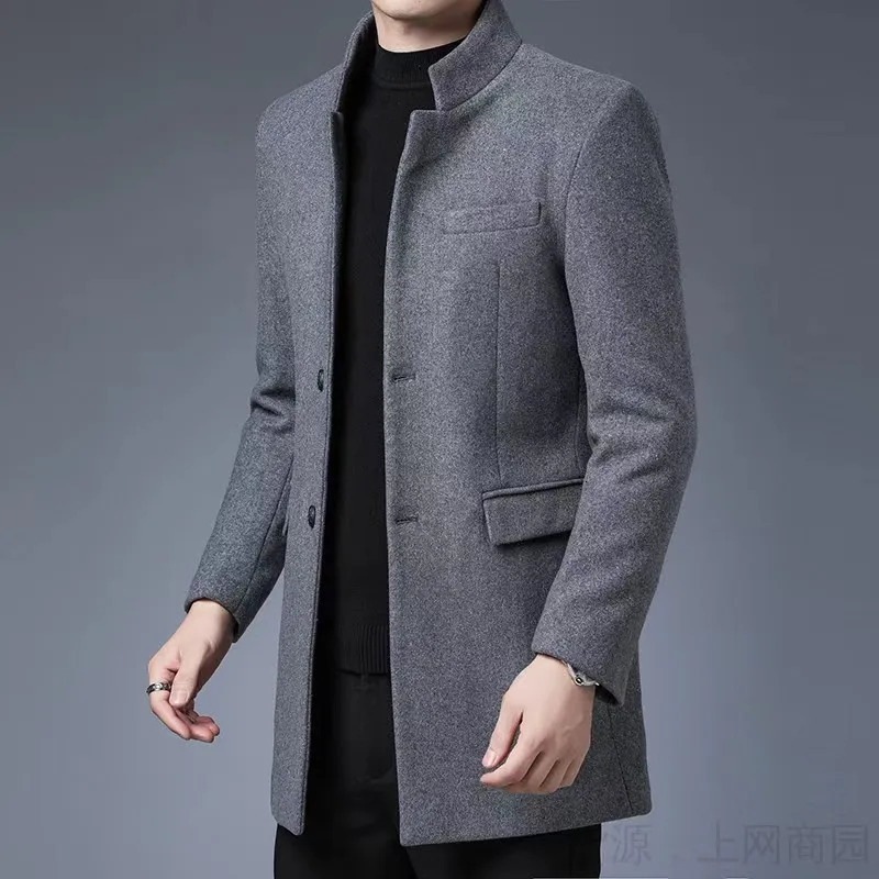 M4XL Mens Wool Blend Trench Coat Winter Warm Slim Fit Single Breasted Long Top Casual Streetwear Autumn Clothing Man 241202