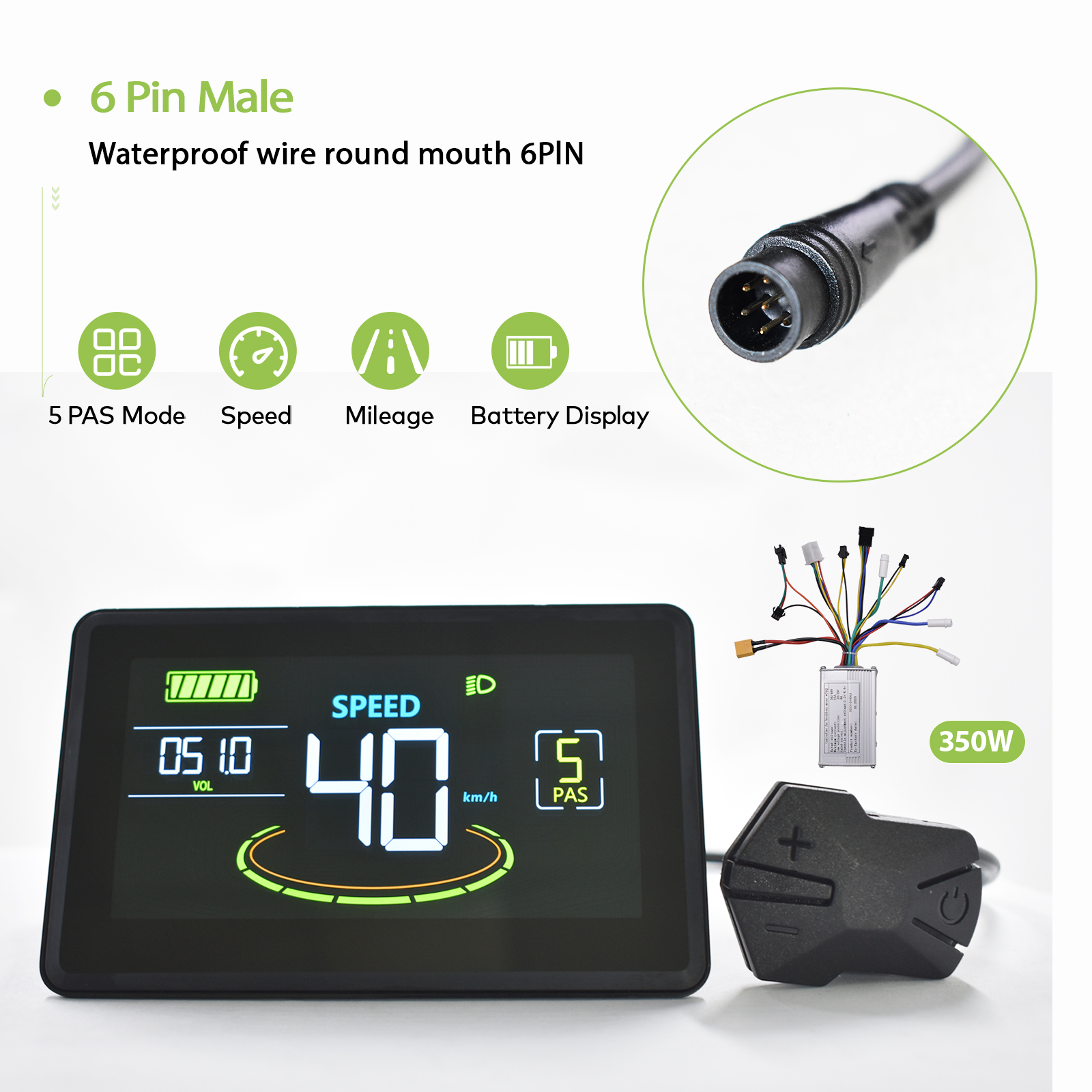 350W Electric Bike Scooter Brushless Controller with Colorful LCD Display - Compatible with 24V/36V/48V Bikes