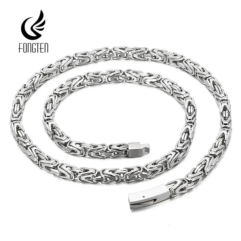 Fongten 65cm Byzantine Chain Necklace Mens Stainless Steel Square Chain Necklace Multi Color Jewelry 241202