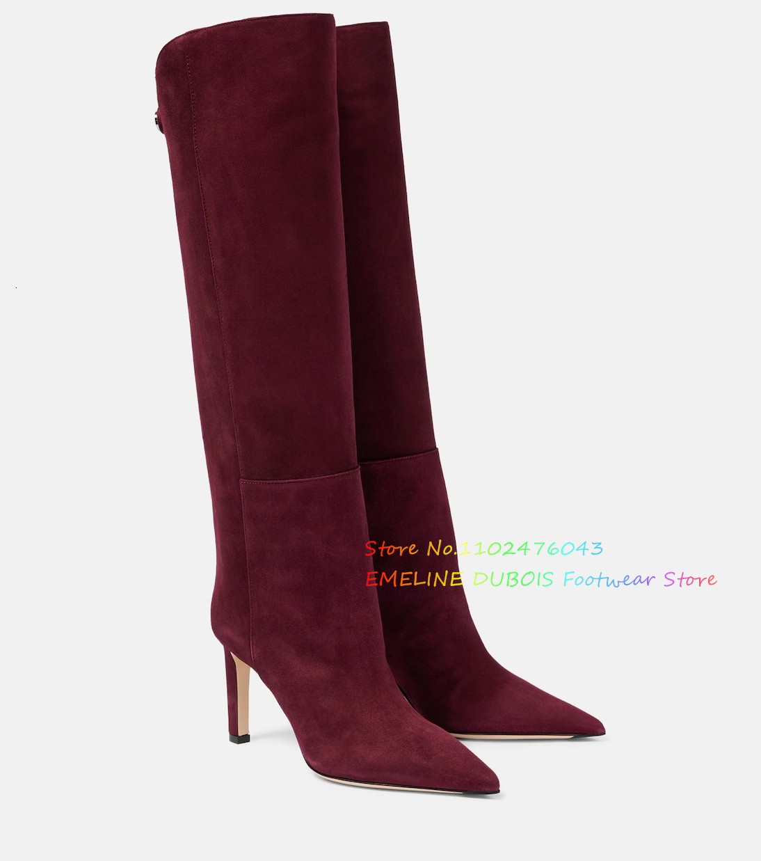 Suede Knee High Boots Pointy Toe Straight Tube Back Double Button Design Slipper On Stiletto Heel Winter Long Boot