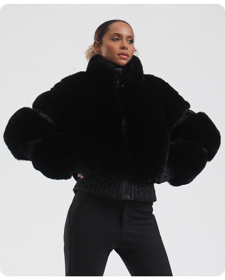 Winter Women's Thick Imitation Rabbit Fur Fabric Ski Jacket Ladies Windproof Warm Outdoor Short Jackets Snowboard Skiiing