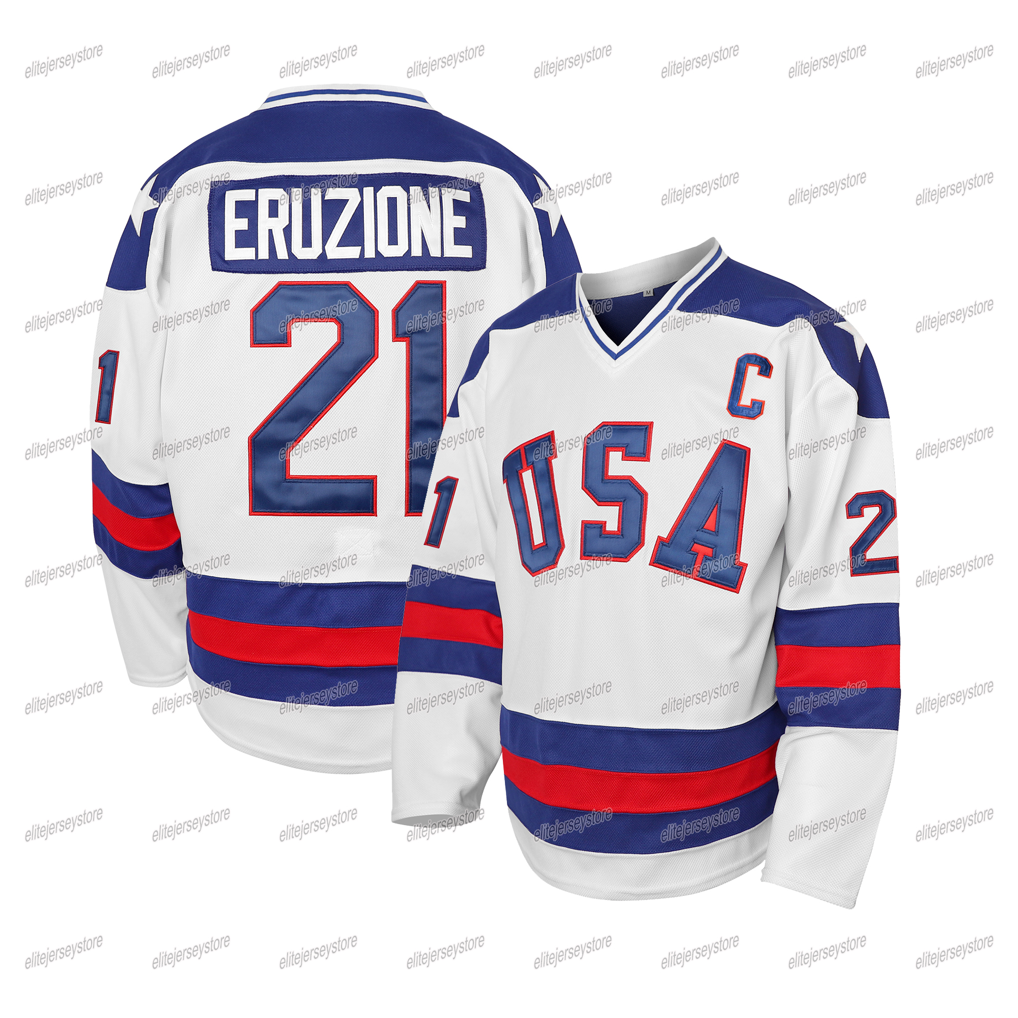 In Stock Men's 1980 USA Ice Hockey Jerseys 96 CONWAY 21 Eruzione 30 Craig 17 Ocallahan Stitched Fast Shipping Polyester Retro Classic Sportswear