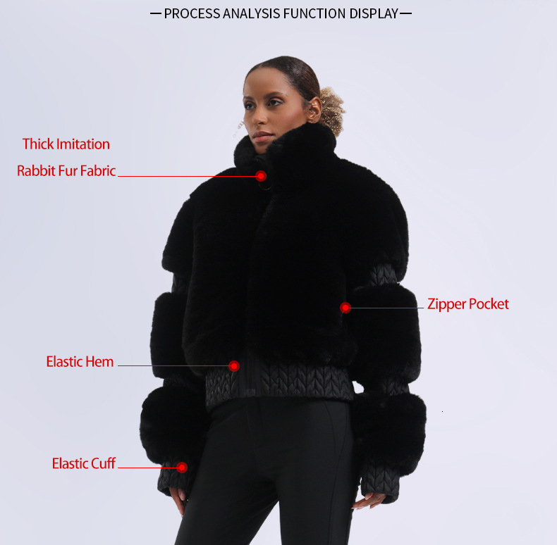 Winter Women's Thick Imitation Rabbit Fur Fabric Ski Jacket Ladies Windproof Warm Outdoor Short Jackets Snowboard Skiiing