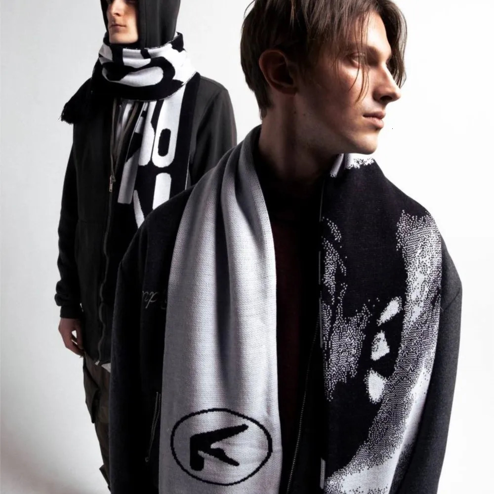 Punk Aphex Double Scarf Knitted Hip Hop Mens Street Clothing Harajuku Gothic Shawl Y2k Retro Warm Neutral Accessories Korean BF 241202