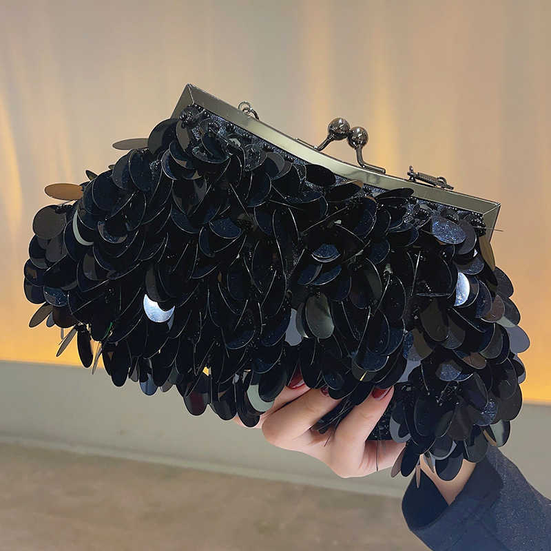 Sparkling Banquet Bag Dinner Bag Party Bag Silver Sparkling Bag Handwoven Fashion Beads Sequin Small Wallet 241203