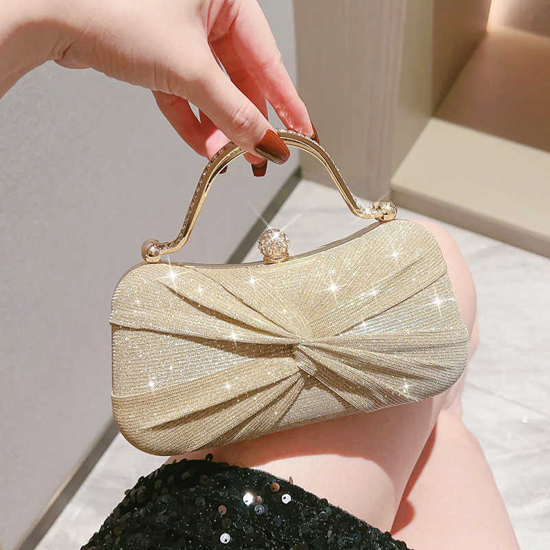 High end temperament cross pleated handbag, socialite banquet bag, hand-held evening gown bag, KTV dress bag, sparkling small bag