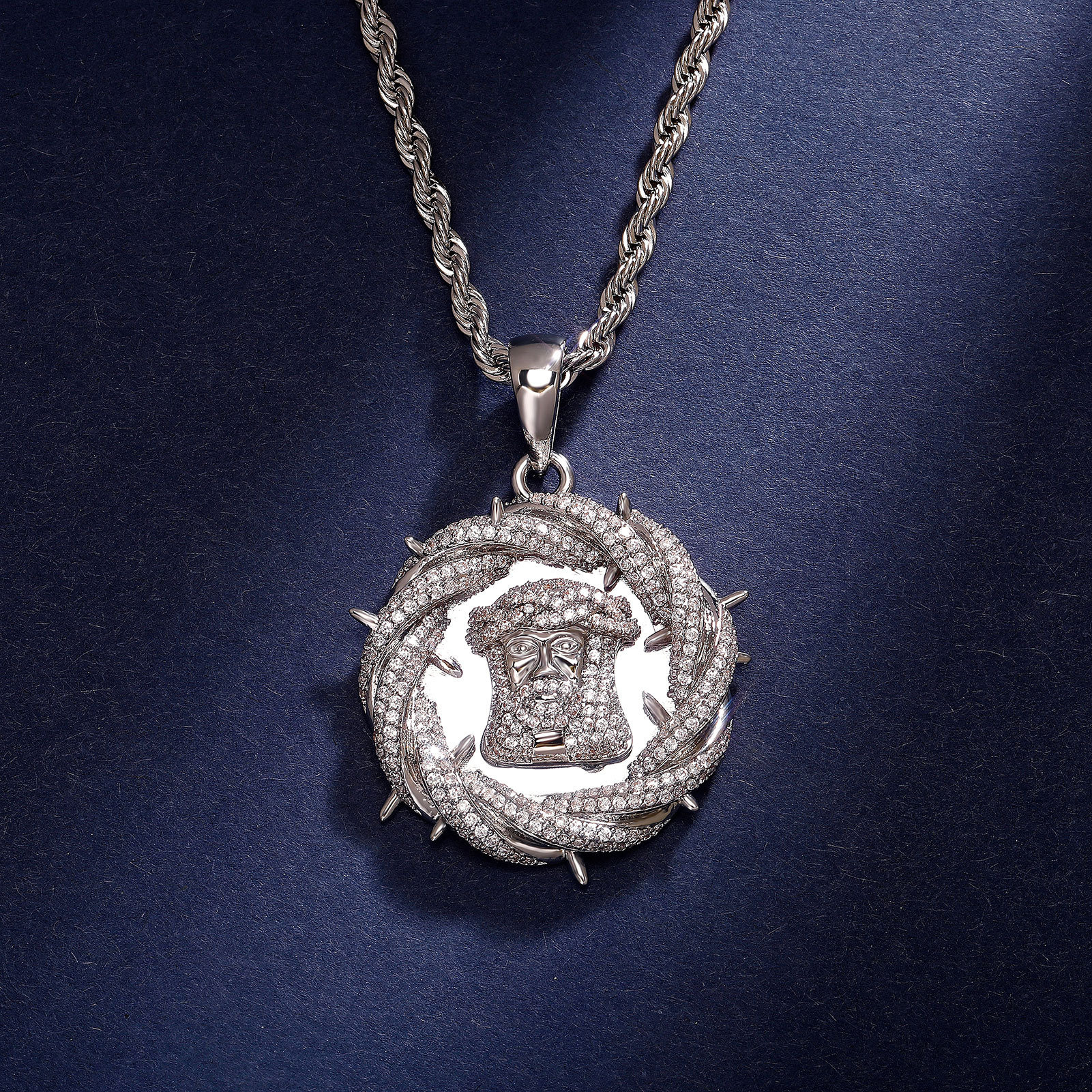 Hip Hop Vintage Jesus Face Pendant Necklace 18K Gold Plated Mens Religion Jewelry