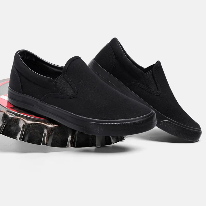 Slip-on Shoes Cool Young Man Street Pure Black Footwear Breathable Flat Mens Casual Shoes Plus Size 45 241202