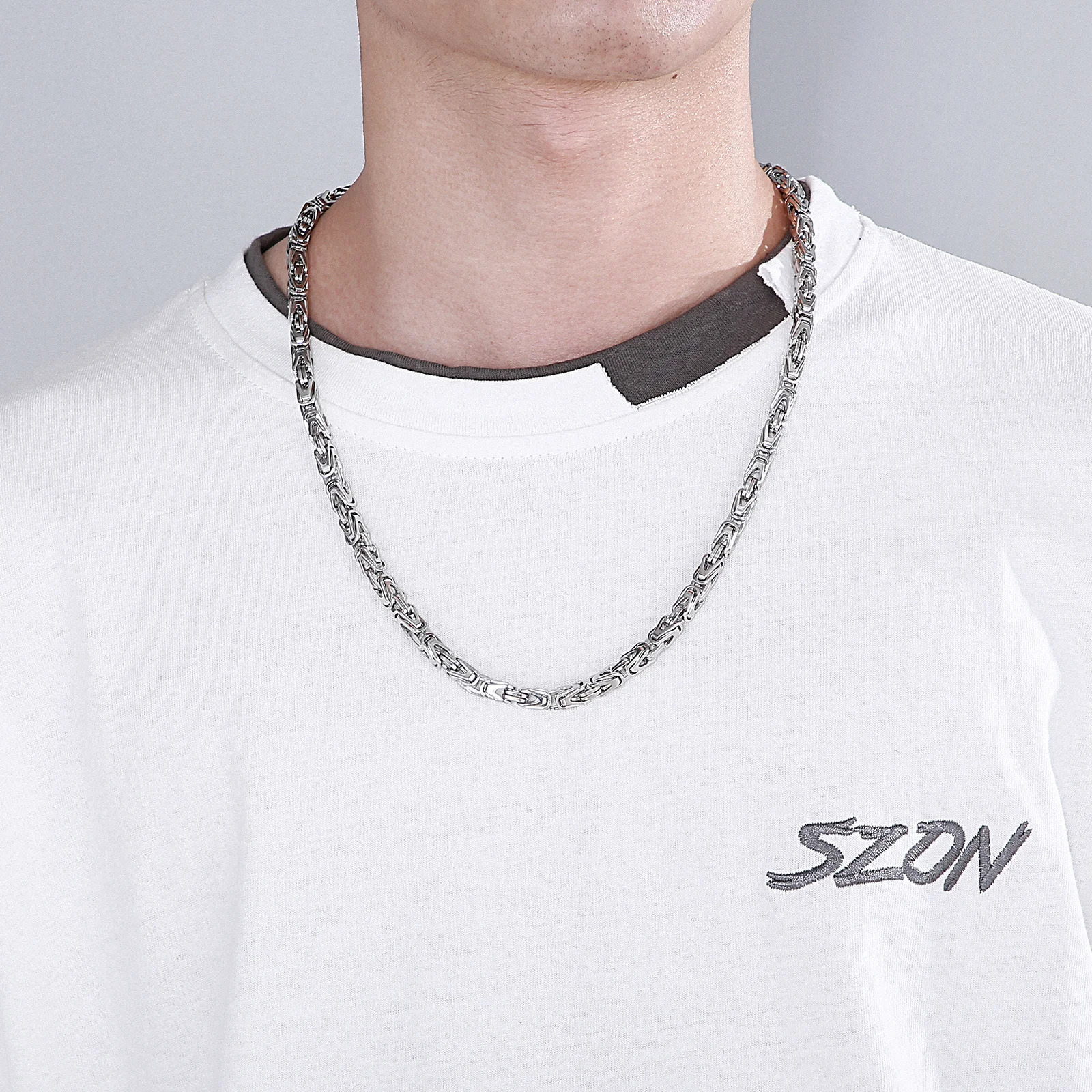 Fongten 65cm Byzantine Chain Necklace Mens Stainless Steel Square Chain Necklace Multi Color Jewelry 241202