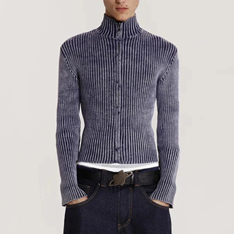 IEFB mens sweater mens knitted tie dye long sleeved pull-out turtle neck top zipper cardigan autumn/winter 9C3482 241202