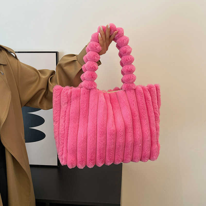 Plush bag, fashionable single shoulder bag, 2024 winter new tote bag, work commuting texture handbag, women's bag 241203