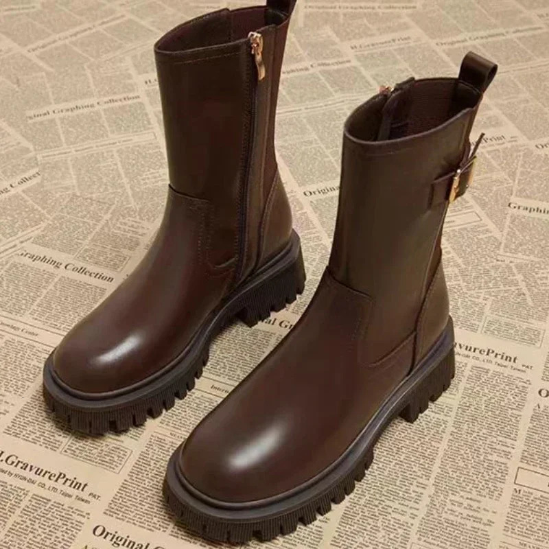 Women Ankle Boots Thick Heels Mature Fashion Concise Genuine Leather Shoes Woman Working Outdoor Casual Woman 241202
