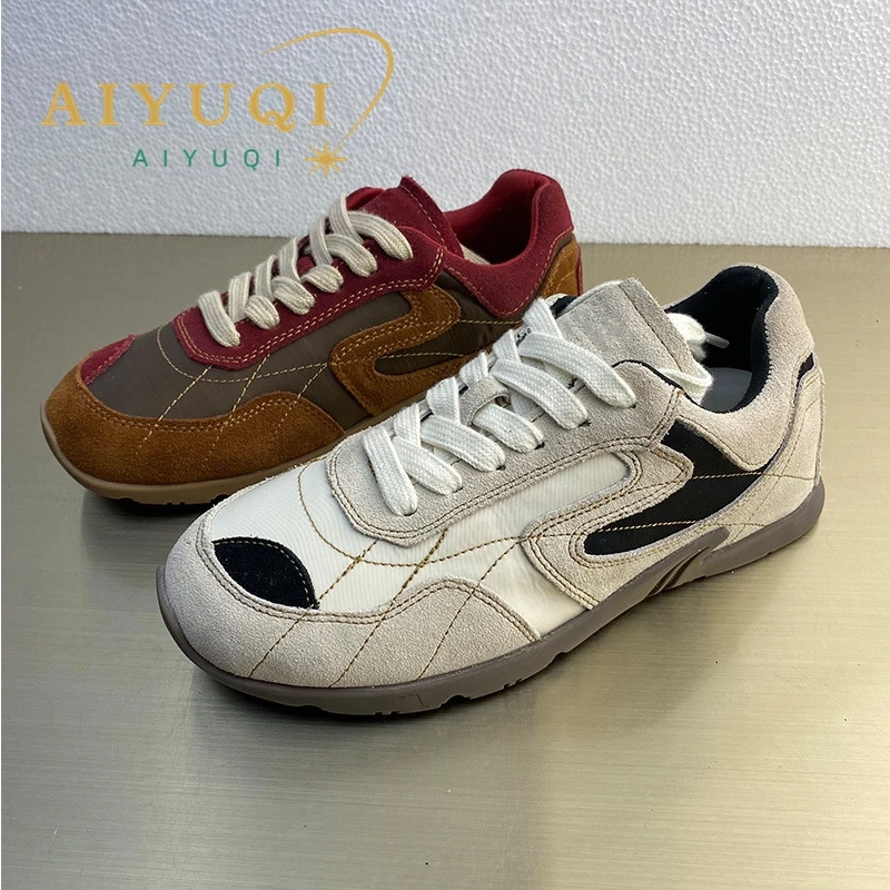 AIYUQI Women's Dexun Shoes Flat Sneakers Shoes Women Real Leather Color Matching Large Size Female Shoes