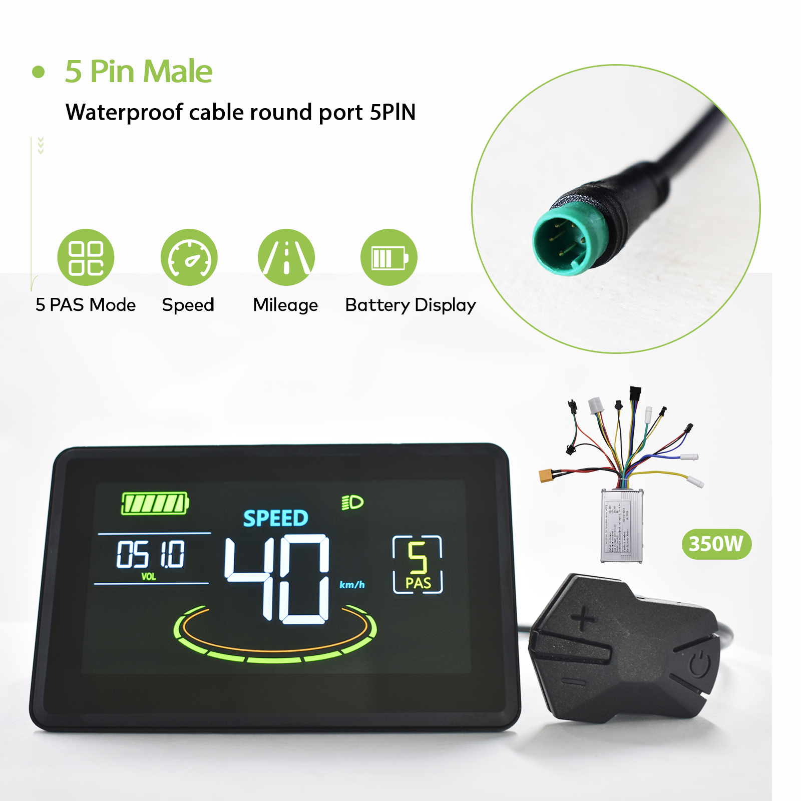 350W Electric Bike Scooter Brushless Controller with Colorful LCD Display - Compatible with 24V/36V/48V Bikes