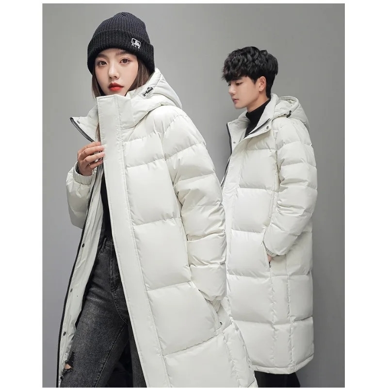 Winter Down Jacket Mens and Womens Long Cross Knee Thickened Warm Couple Trendy Coat w241112
