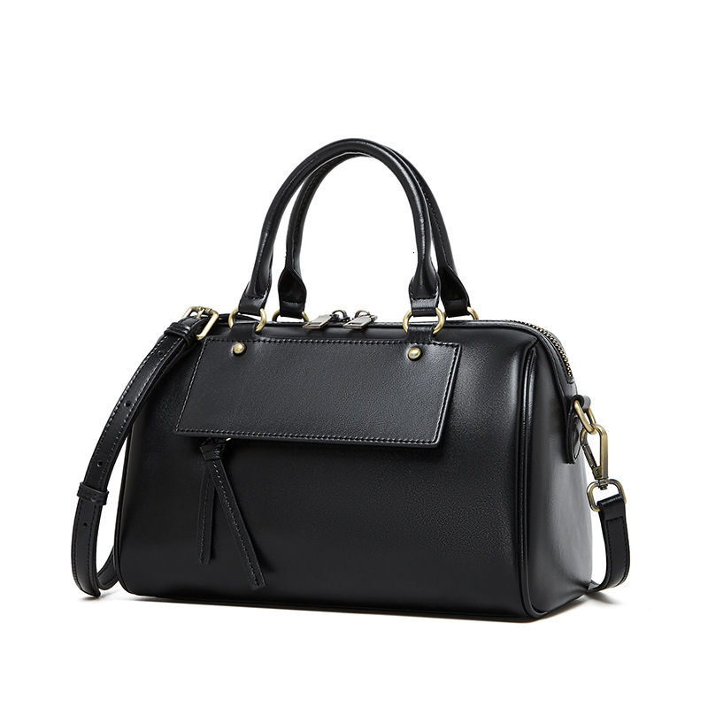Winter New Genuine Leather Boston Pillow Bag, Fashionable Casual Handbag, Cowhide Single Shoulder Crossbody Women's Bag