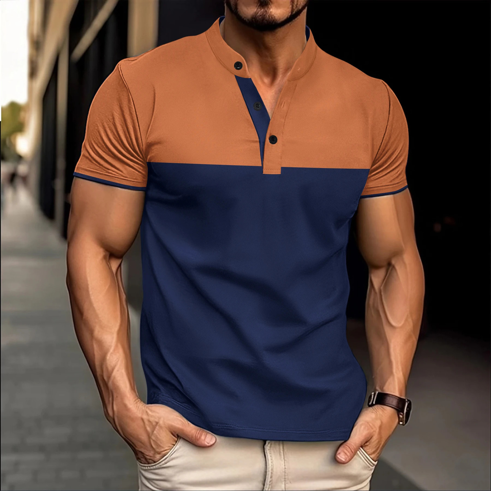 Color matching short sleeved polo shirt with collar for mens business T-shirt 241203