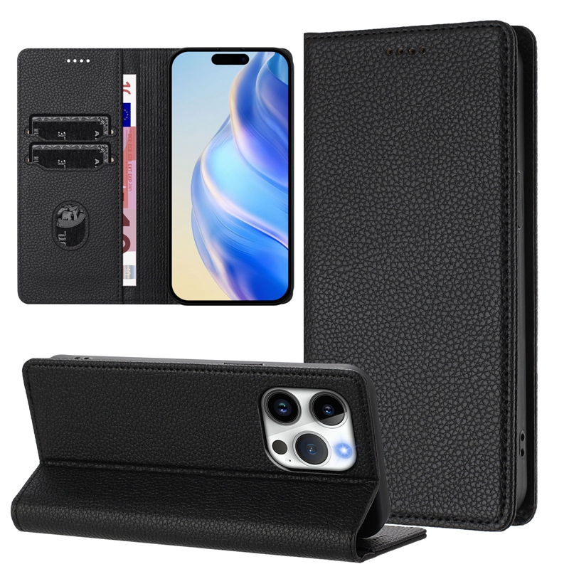 16E Business Litchi Leather Wallet Cases For Iphone 17 Air 16 Plus 15 Pro Max 14 13 12 11 X XR XS Suck Closure Magnetic Flip Cover Leechee Card Slot H