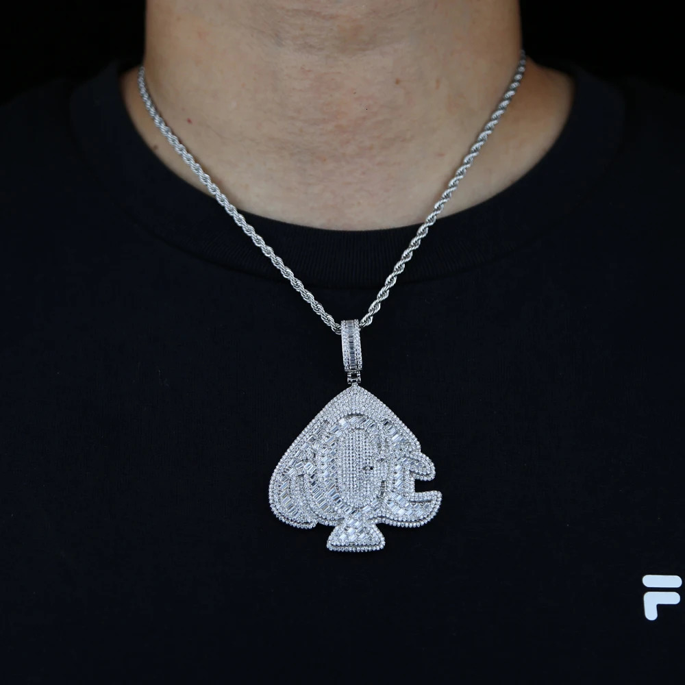 Ice Out Sparkling ACE Pendant Necklace Gold Silver 5A Zircon Heart shaped Letter Charm Mens Hip Hop Jewelry 241202