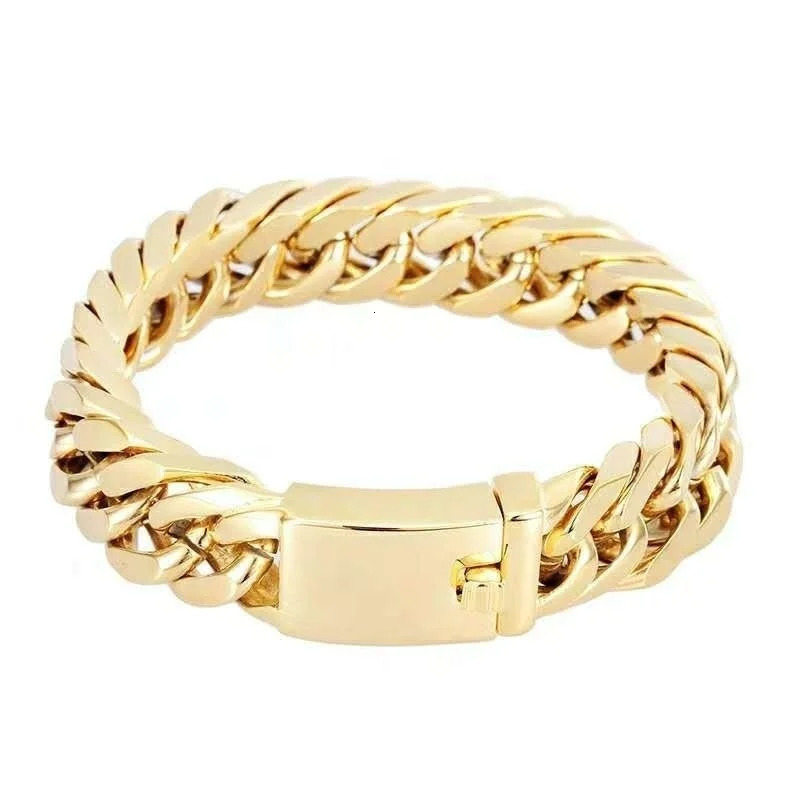 Gold Plated Mens Jewelry Stainless Steel Curb Cuban Chain Bracelet Hip Hop Jewelry 241203