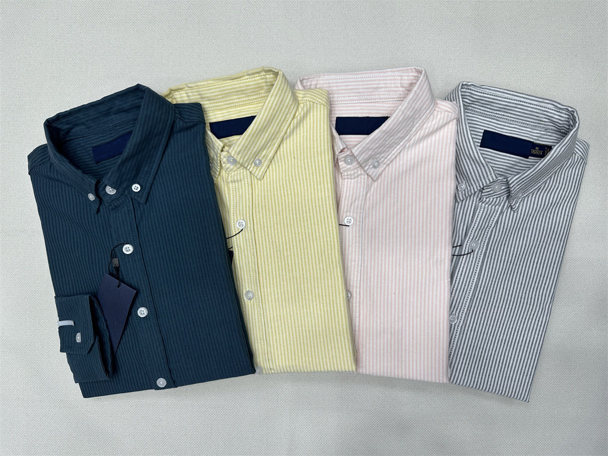 Men Casual Stripe Oxford Fabric Long Sleeve Comfortable Business Dress Shirts Spring Autumn