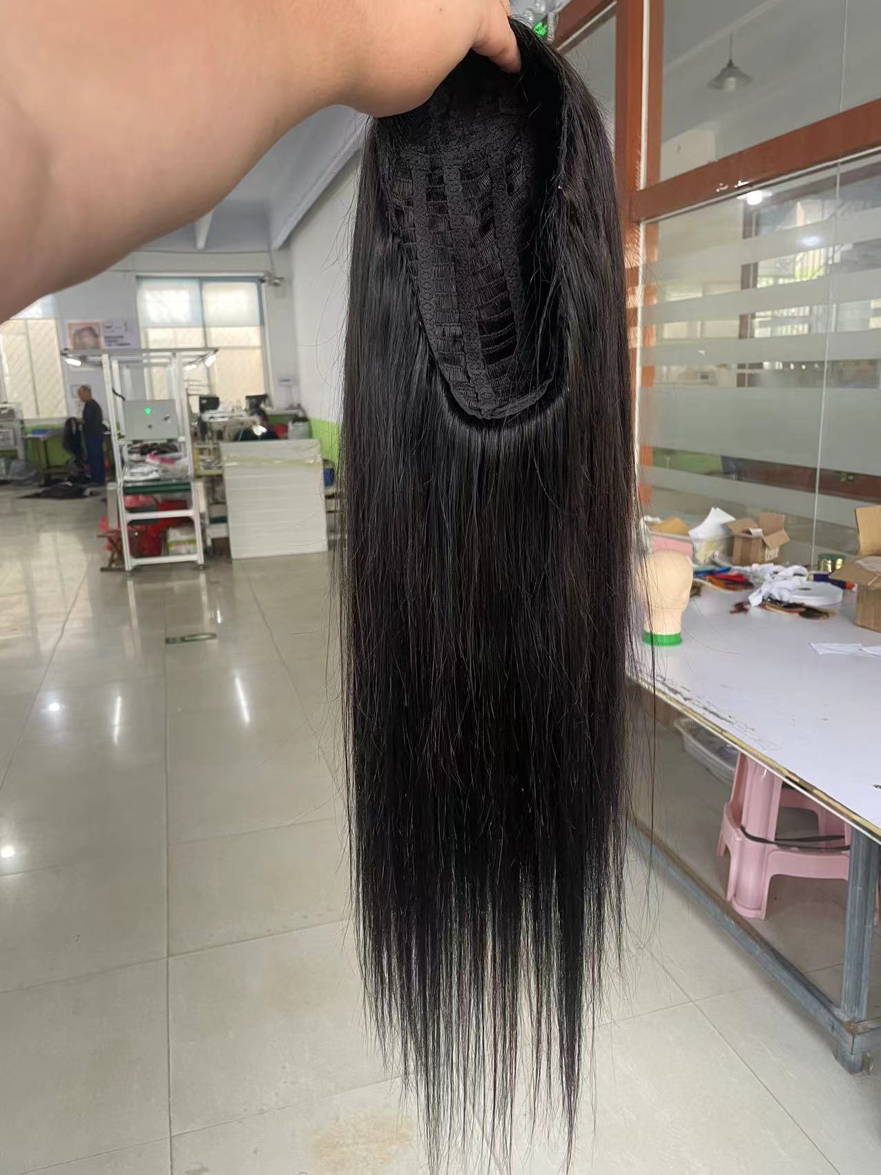 Women 3/4 Half Wig 100% Indian Remy Human Hair Silky Straight Hair Weft Cap glueless 150%density natural black