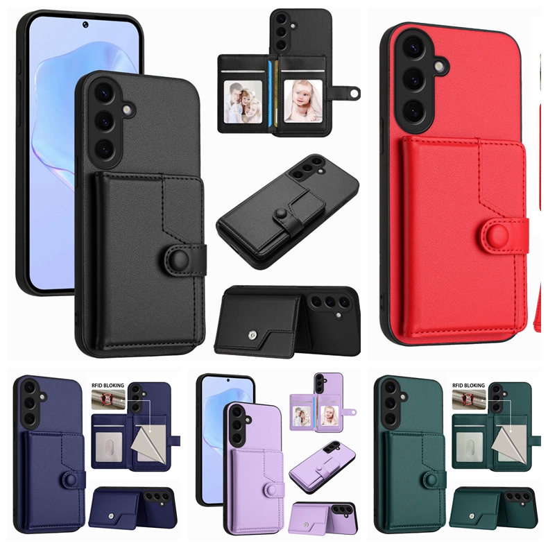 Card Pocket Pack Leather Wallet Case For Samsung S25 Plus S24 FE A16 A06 M35 M55 A55 A35 A25 A05 A05S A15 Business Fashion Credit ID Card Slot PU Hold