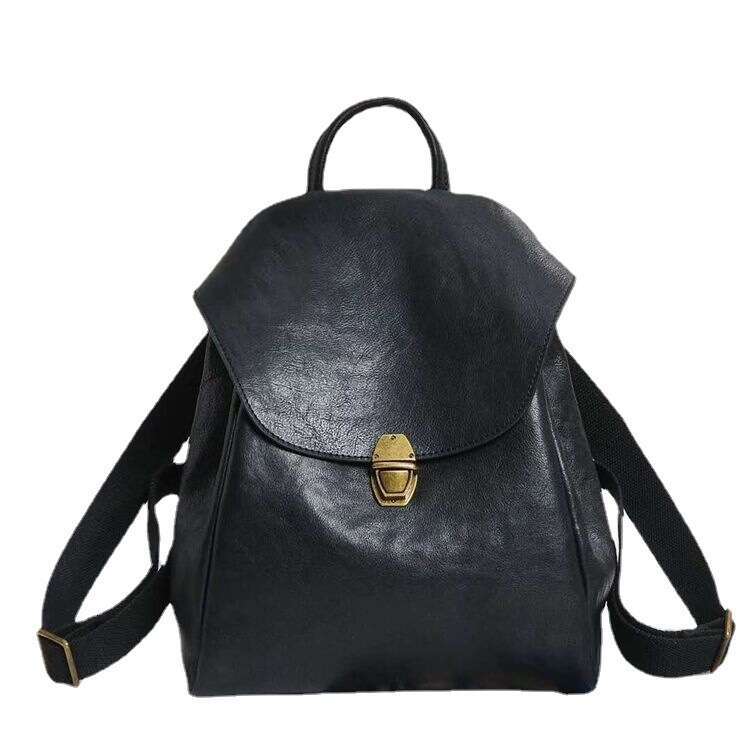 Handmade women's large capacity leather backpack, vintage student backpack, casual travel backpack