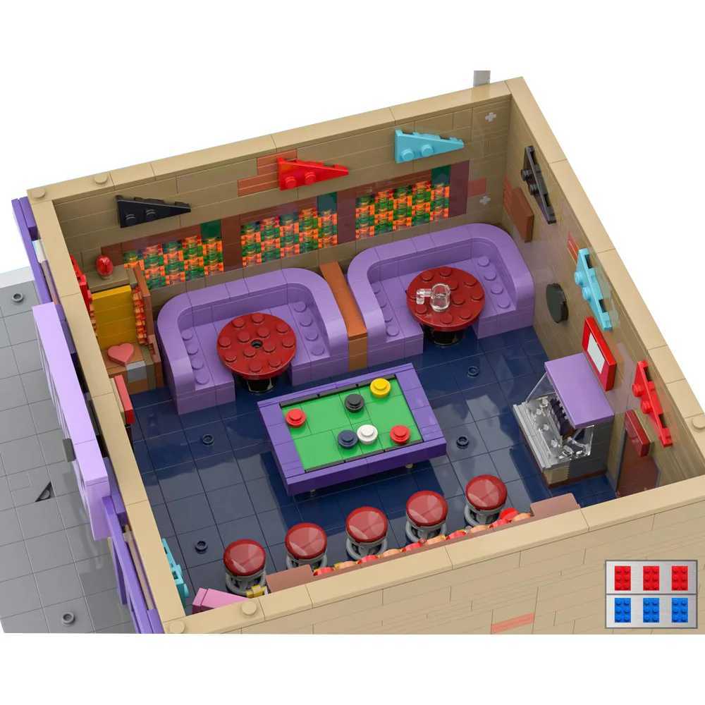 Gobricks MOC Simpsoned Modular Moes Tavern Bricks Model Springfields Venue Modular Moes Tavern Bar Building Blocks Toys GiftXJ241203