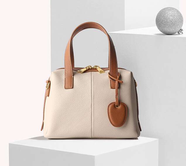 Color blocked women's cowhide women's shoulder crossbody bag, fashionable texture leather handbag
