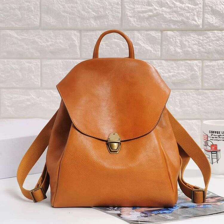 Handmade women's large capacity leather backpack, vintage student backpack, casual travel backpack