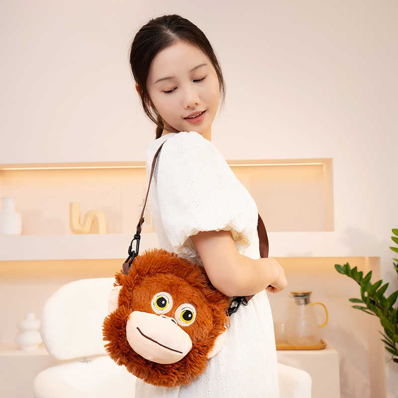 Stuffed Plush Cute orangutan gibbon plush doll monkey crossbody backpack toy H241203