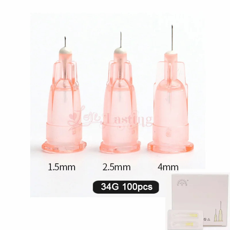 100pcs/Box Tattoo Needles 34g Needles 1.5mm 2.5mm 4mm Used for Beauty Syringes Filling Safety Needles Hand Tool Parts 241202