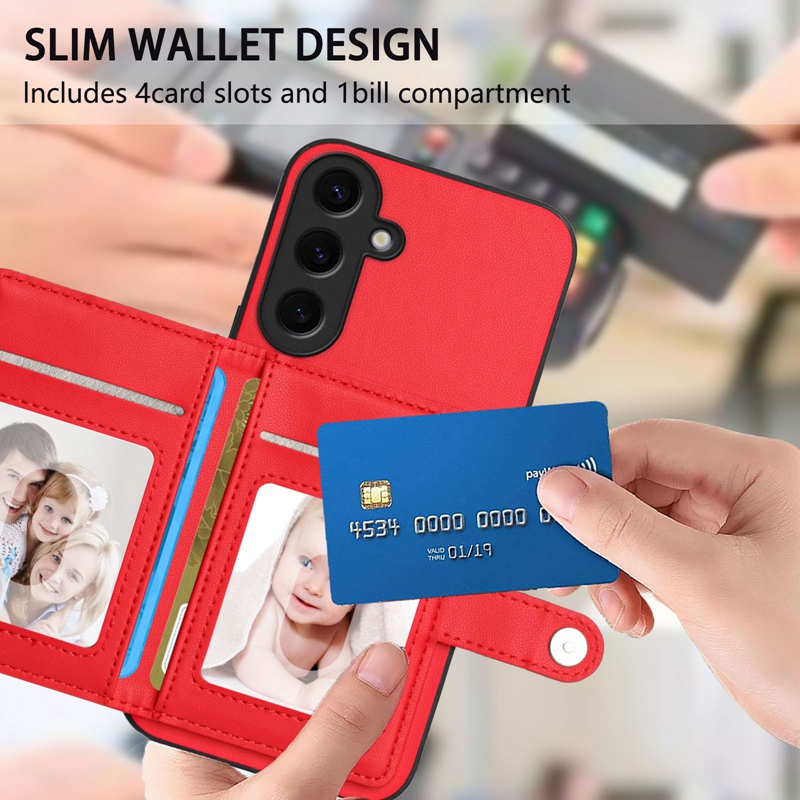 Card Pocket Pack Leather Wallet Case For Samsung S25 Plus S24 FE A16 A06 M35 M55 A55 A35 A25 A05 A05S A15 Business Fashion Credit ID Card Slot PU Hold