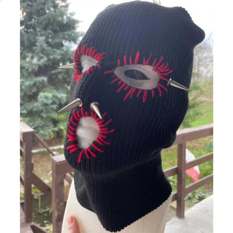 Devil Horn Halloween Knitted Hat Beanies Warm Full Face Cover Ski Mask Hat Windproof Balaclava Hat for Men Womens 241203