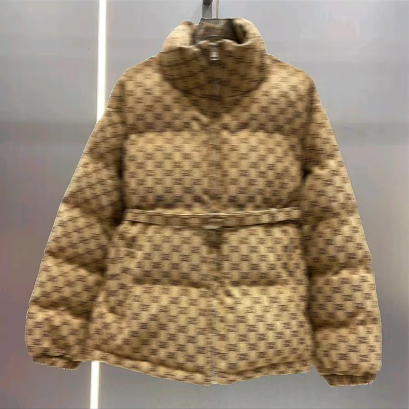 Monogram print down puffy parka women's hooded jacket belt classic design fashion men's and women's winter high quality jacket asian