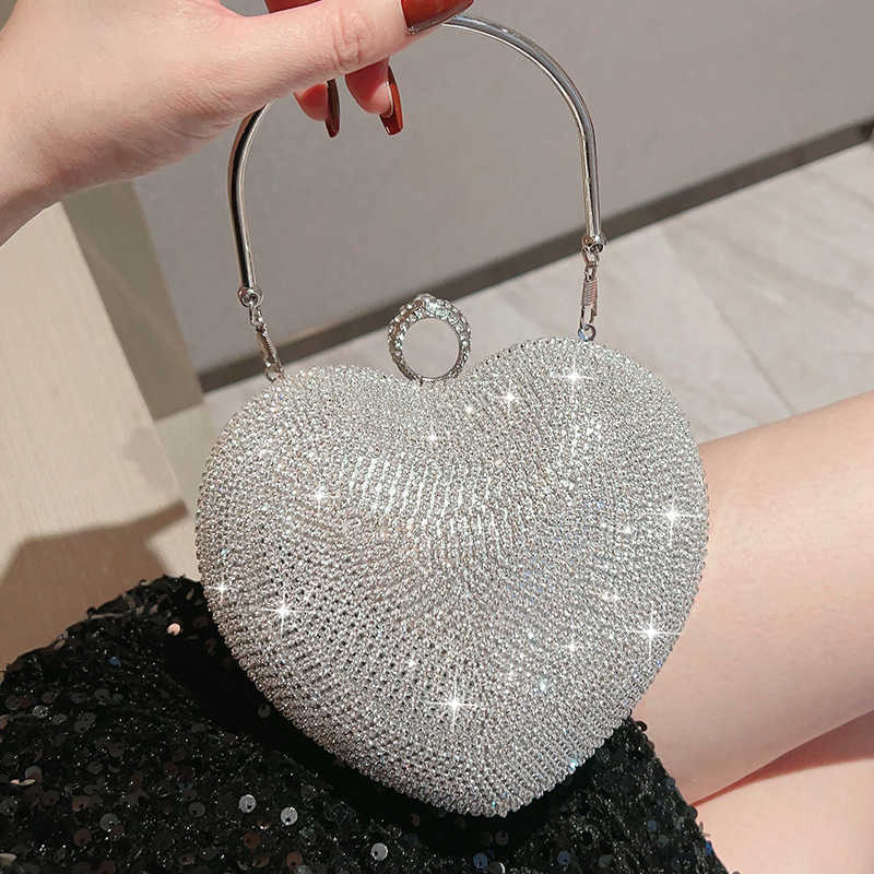 Love Diamond Small Bag Water Diamond Handbag Banquet Bag with Diamond Shining Handbag Women's Banquet Wedding Bag