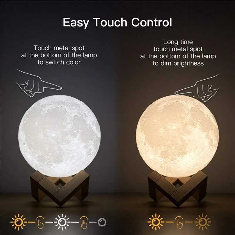 Lamps Shades LED Night Light Rechargeable 3D Print Moon Lamp Touch Moon Lamp Children Night Lamp Table Lamp Home Bedroom Decor Birthday Gifts H241203