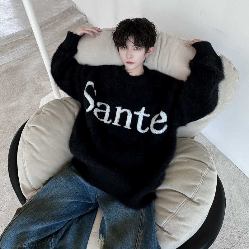 Fluff sense design large letter color matching crew-neck sweater winter thickened high street couple sweater men's top trend W2564840729 1