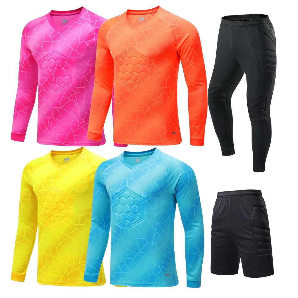 2025 Men Kid Uniform Protective Sponge Long Sleeve Football Training Goalkeeper Top Soccer Jersey Pants Custom