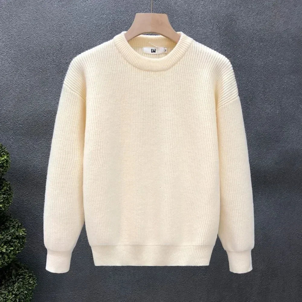 Mens Autumn Solid Color Wool Sweater Ultra Thin Suitable for Mens Street Clothing Knitted Sweater Mens Pulleys Korean Fashion Sweater 241202