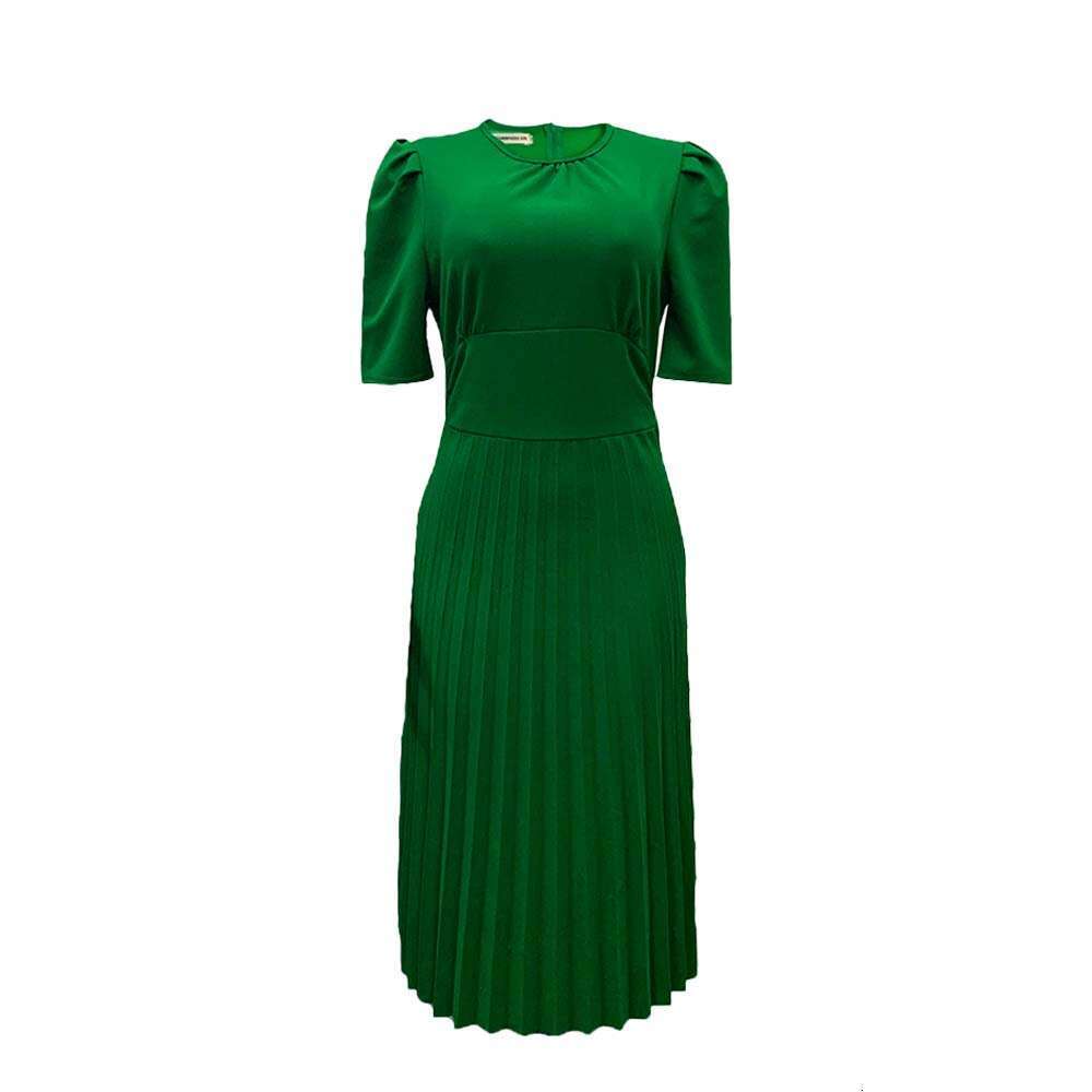 D2022024 Summer New Short Sleeve Pleated Solid Color Large Dress