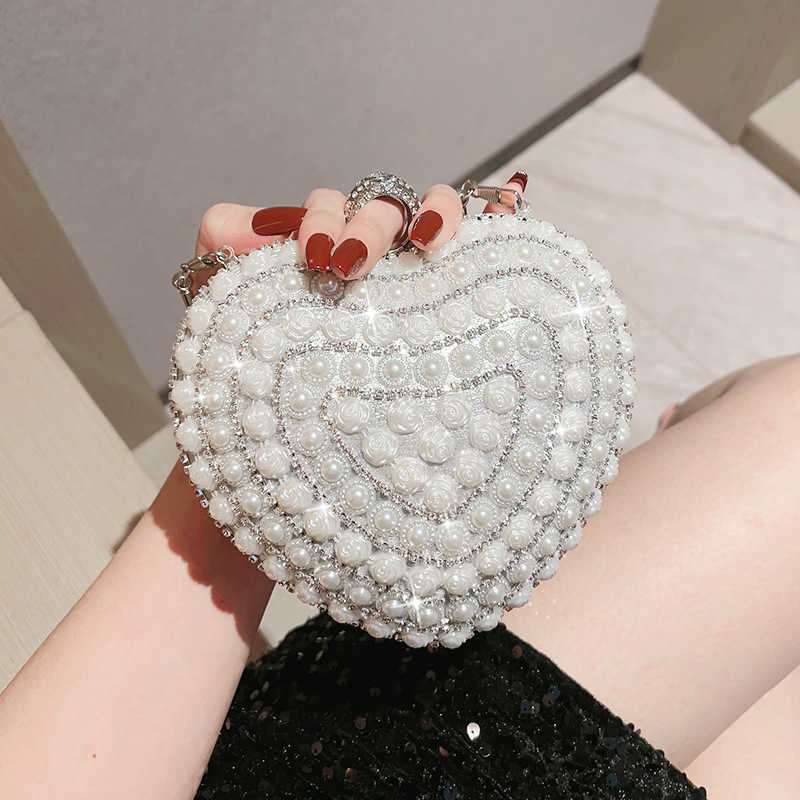 Pearl Water Diamond Handheld Bag, Love Small Bag, Female Handheld Rose Girl Bag, Fairy Vacation Bag, Diagonal Straddle Girl Bag