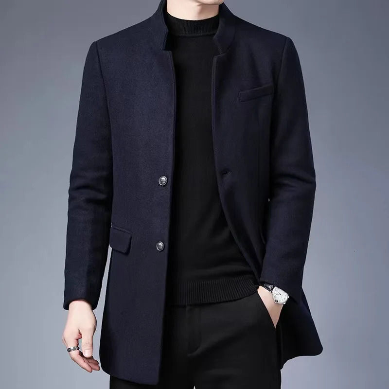M4XL Mens Wool Blend Trench Coat Winter Warm Slim Fit Single Breasted Long Top Casual Streetwear Autumn Clothing Man 241202