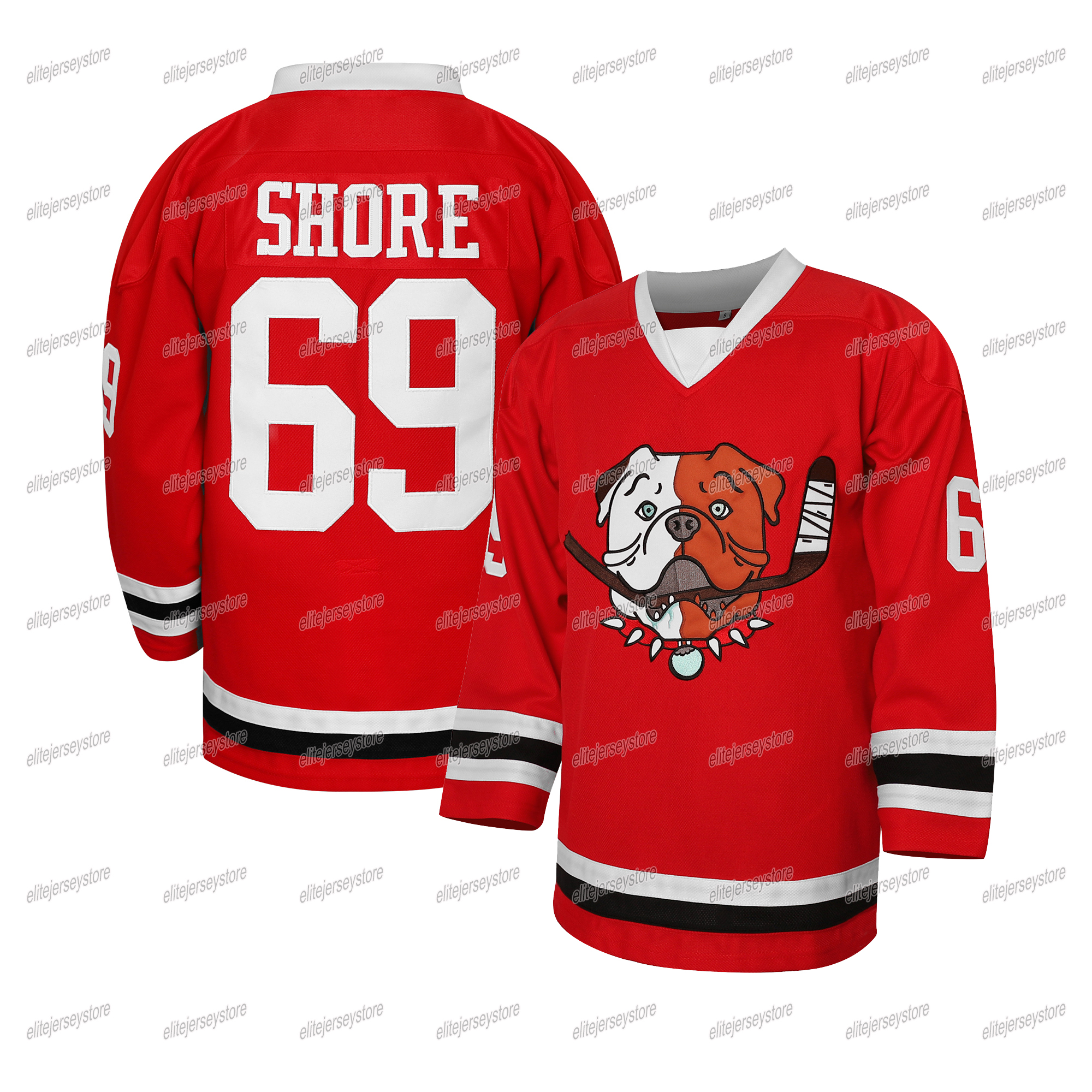 In stock Shore 69 Black Sudbury Bulldogss Hockey Jersey Red Black Blue Christmas Gift 100% Stitched Fast Shipping