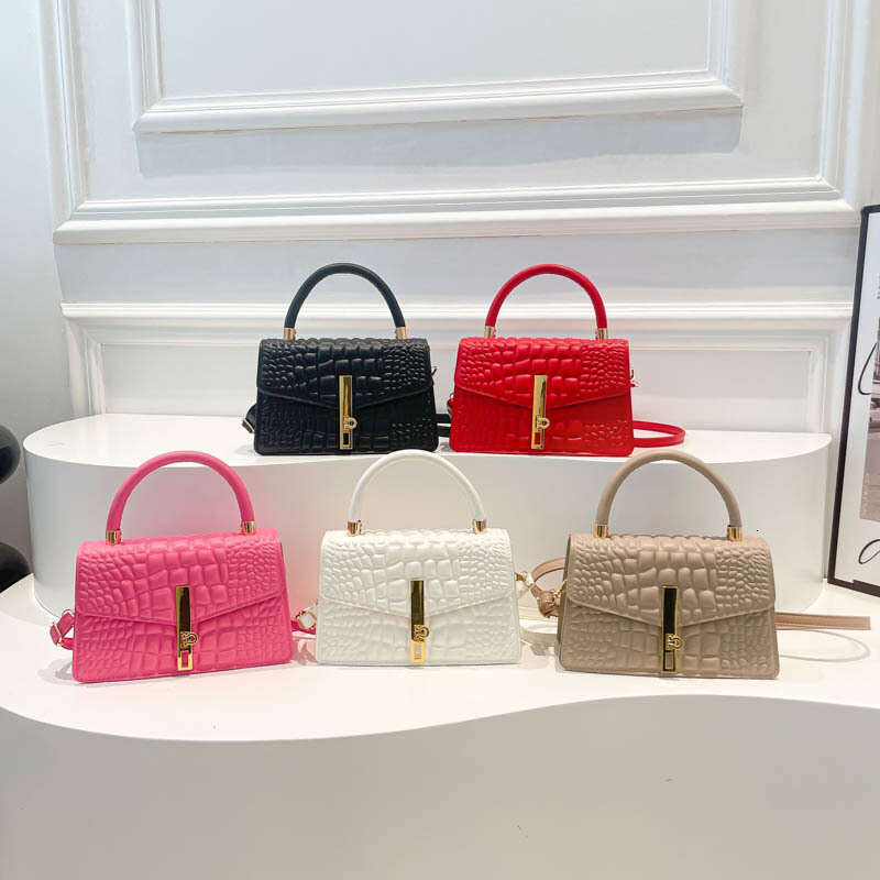 Bags Crocodile Pattern 2024 Women's Buckle Winter New Fashionable Simple Casual Handheld Single Shoulder Small Square Bag