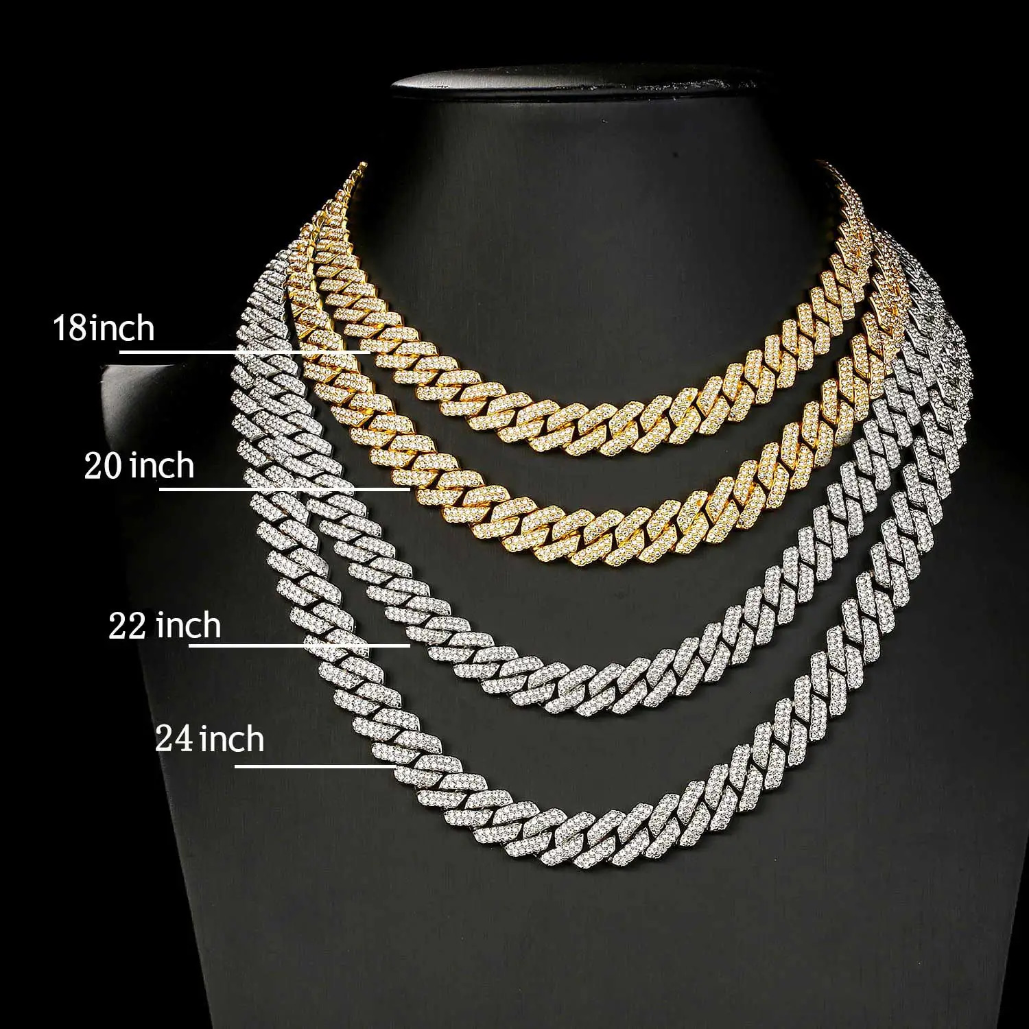 13mm Hip Hop Iced Out Cuban k Chain Gold/Platinum Bg Miami Choker Lab Dia Necklace Mens Gift 241202