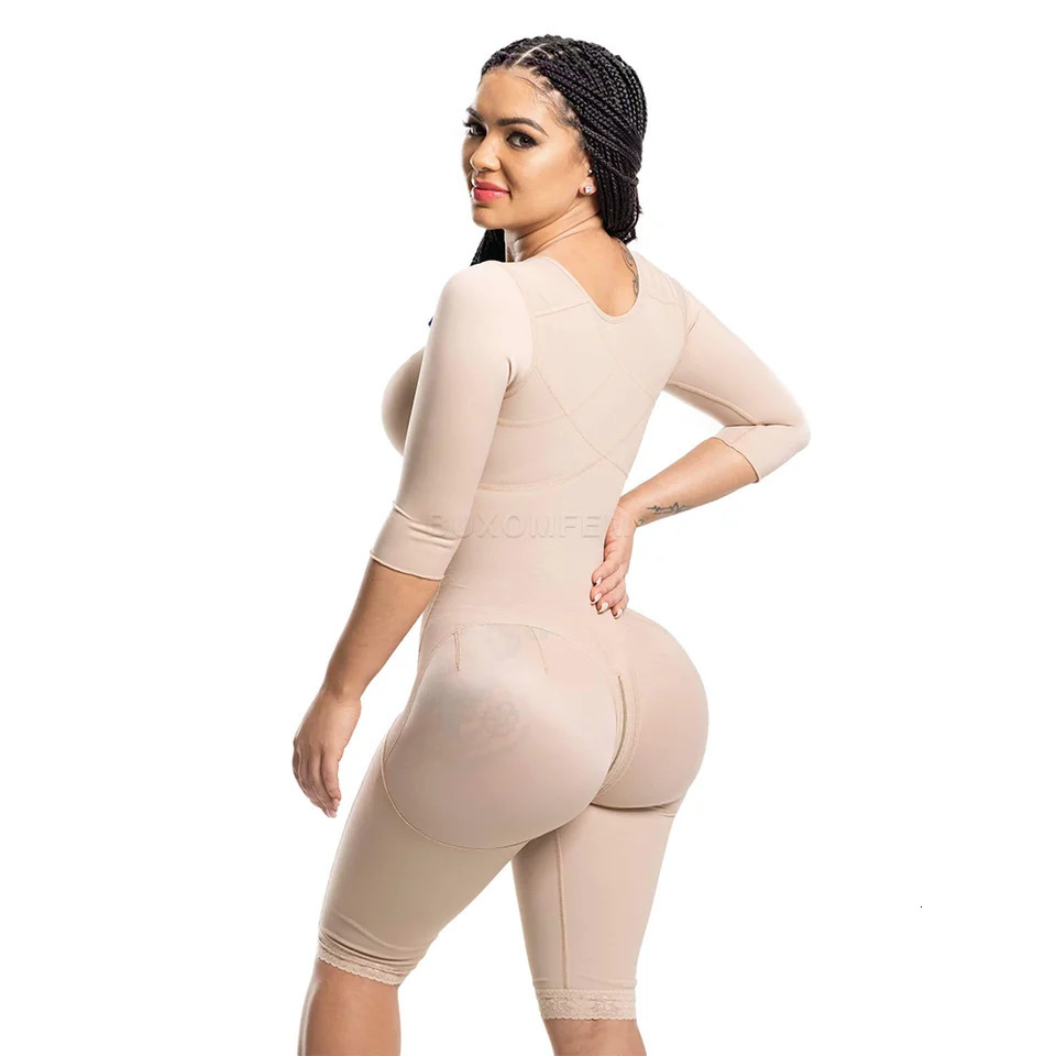 Seamless Faja with sleeves and bra elastic and tight push up full body shaping adjustable bodysuit hooked eye earrings 241203